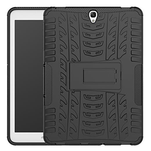 Fodral kompatibelt med Galaxy Tab S2 9,7 tum, surfplattsfodral skyddsfodral 360° stötfast/skyddande väska utomhus/PC TPU 2-i-1/tuff arm/stativ för Galaxy Tab S2 9,7 tum (SM-T810) 2015-svart