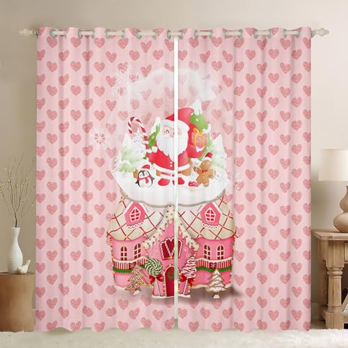 Christmas House Decor Window Curtains Bedroom Living Room Kids Window Drapes Teens Xmas Santa Claus Curtains Breathable Penguin Window Treatments Room Decor Pink Window Treatments 42W X 63L,2 Panels