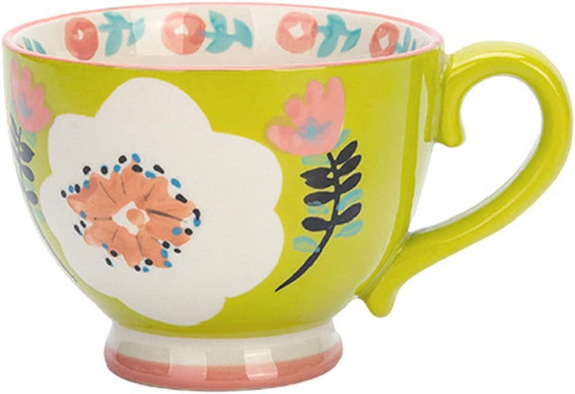 Tasses, cadeaux d'anniversaire, cadeaux de Noël, grande tasse à café en céramique for petit-déjeuner avec poignée, tasse en porcelaine à motif floral, café, lait, céréales, dessert, petit-déjeuner, cu