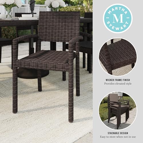 Martha Stewart Bedford Indoor-Outdoor Stackable Patio Armchairs with Rattan Wicker Finish in Brown, Set of 2 - Image 4