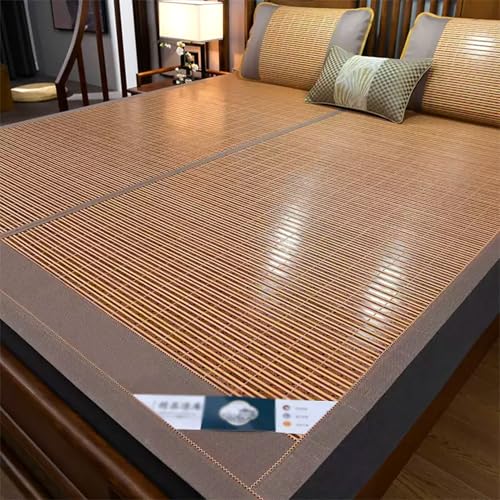 Natural Bamboo Summer Sleeping Mat Foldable Cooling Pad for Bed Home Mattress Folding Bamboo Cool Sleep Mat for Home School Dormitory Brown(180cmx200cm)