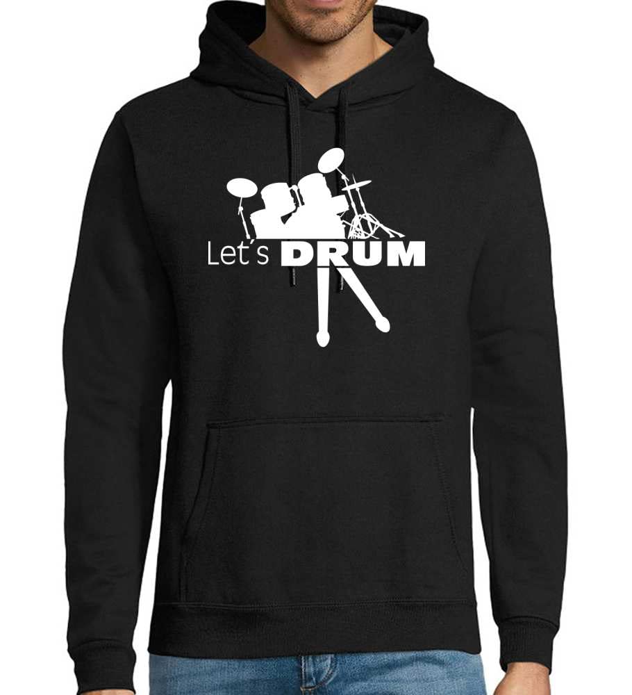 Lets Drum perkusja z patyczkami męska bluza z kapturem, czarny, 4XL