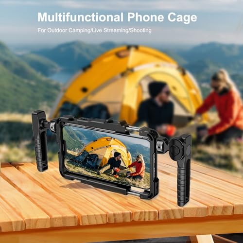 Image of Smartphone Video Rig with Handle, Universal Metal Phone Cage, Aluminum Alloy Phone Video Stabilizer Grip Compatible with iPhone for Samsung for Pixel and Other Android Phones (Black)