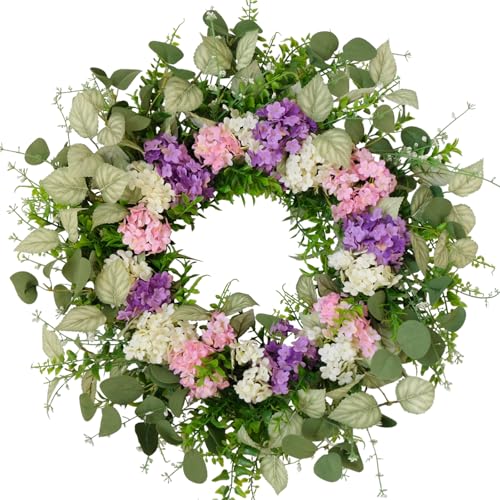 CIR OASES 22-inch Spring wreath Artificial hydrangea Eucalyptus leaf wreath Spring Summer Front door hallway window Wreath Wedding Holiday party wreath