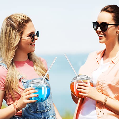 8 Pieces Fish Bowls For Drinks With Lids And Straws 22 Oz Fishbowl Cups Clear Plastic Fish Bowls Reusable Fish Bowl Drink Cups Spherical Drinking Party Glasses For Drinking Party Supplies Table Decor #TOP6
