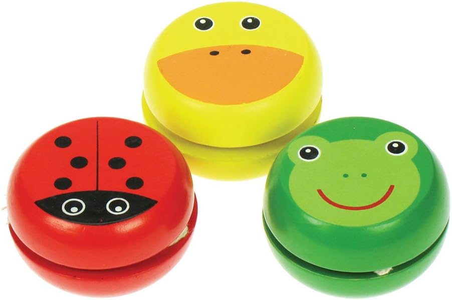 Bigjigs ToysAnimal Wooden Yoyos (3pk) - Quality Kids Toys with Sturdy Strings, Ladybird, Frog & Duck Yo Yos, Perfect Pocket Money Toys & Stocking Fillers