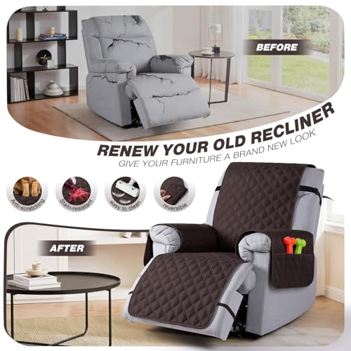 Image of TAOCOCO 100% Waterproof Recliner Covers, Recliner Sofa Covers with Leg Straps, Reversible Recliner Couch Cover for Reclining Chair, Washable Couch Protector for Pets Kids(1 Seater 22 inch, Chocolate)