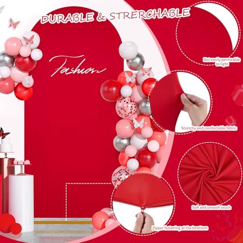 Image of SoarDream Red Arch Backdrop Cover Spandex Fitted 5FT Wedding Arch Covers Balloon Round Top Chiara Arch Backdrop Fabric for Bridal Shower Wedding Birthday Party Stage Decoations