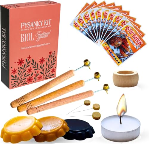 BIOL Kistka Pysanky Kit - All-in-One Pysanky Tools Ukrainian Egg Supplies - Pysanka Tools Kistkas Wax Pen Pysanky - Ukrainian Easter Egg Decorating Kit