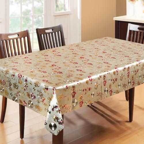 Image of Dakshya Industries PVC Waterproof Withoutlace Dining Table Cover (Size - 54X78 Inch) Rectangle 6 Seater Heat Rasistant, Red & Golden