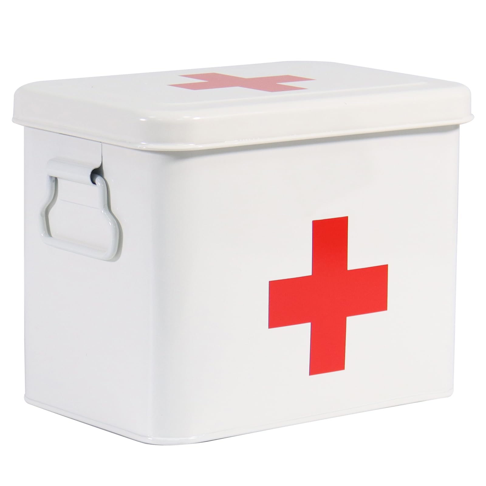 Porta Medicine,Contenitore Per Medicine Domestiche,Organizer Medicinali 2 Strati In Metallo,Scatole Medicine Con Maniglia,Adatto Allo Stoccaggio Di Prodotti Farmaceutici Pronto Soccorso Bianco