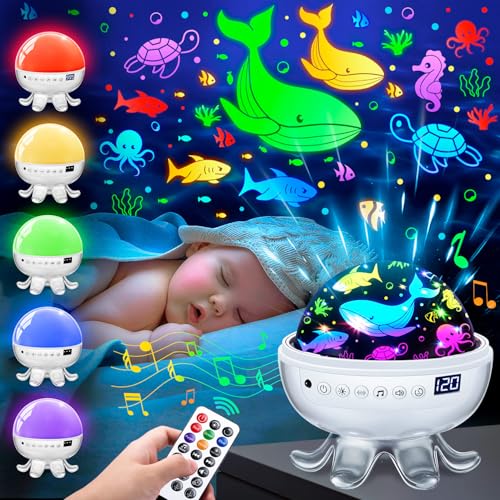 COOLNIGHT Einschlafmusik Sternenhimmel Projektor Kinder White Noise Machine 30 Klängen & Weißem Rauschen 4 Filme& 31 Farben Nachtlicht Fernbedienung& Timer ideales Spielzeug&Geschenk ab 3 Jahren