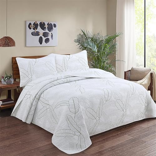 Couvre-lit brodé palmier et ensemble lit pur coton lavé 250x270 cm - 7