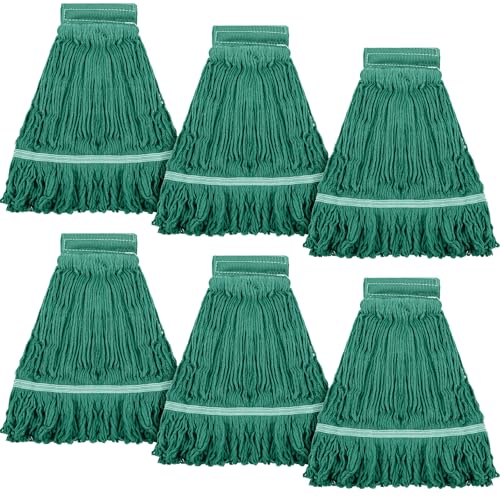 Image of 6 Pack Commercial Mop Heads Heavy Loop End Cotton String Mop Head Replacements Reusable Green Mop Replacement Heads Wet Mop Refill for Floor Cleaning Industrial Commercial Home Cleaning