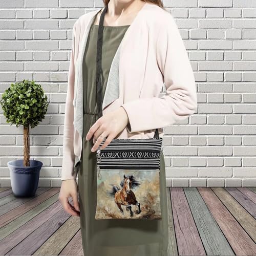 Brown War Horse Messenger Bag Small Ethnic Pattern Printed Adjustable Strap Crossbody Zipper Bag Brown War Horse Phone Bag Wallet Cute Shoulder Handbag for Women Friends3