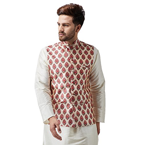 SOJANYA (Since 1958, Men's Silk Blend Maroon Printed ONLY Nehru Jacket, Size : XL