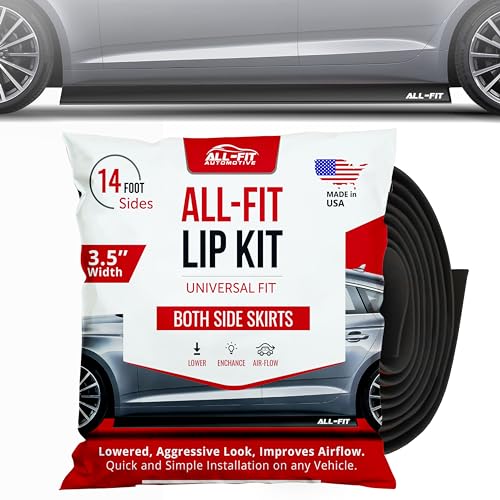 All-Fit Side Skirts in Black. Increase Air Flow with 3.5” Universal Side Splitter Kit. Durable Material Made in The USA. All Hardware Included for Any Vehicle
