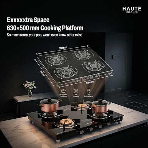 Image of Haute Essencia Series All Black 4 Burner Gas Stove | Manual Ignition | 7mm Toughened Glass | ABS Unbreakable Knobs | Doorstep Service | 7-Year Glass & 2-Year Manufacturing Warranty