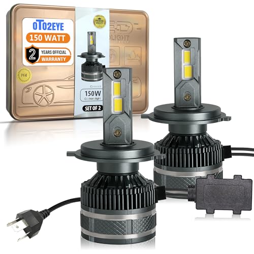 Image of OTO2EYE H4 LED Headlight Bulbs, 150W, 15000 Lumens, Super Bright Headlight, 6500K, LED Headlight Auto Conversion Kit for Car, Set of 2, (2 Years Warranty)