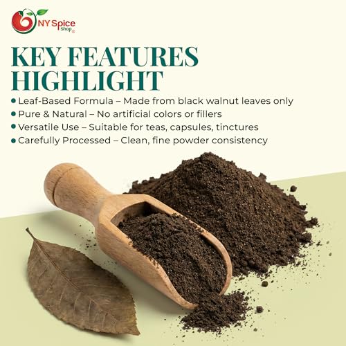 Image of NY Spice Shop Black Walnut Leaf Powder - 4 Ounce Ingredient Juglans Nigra - Traditional Culinary Leaf for Cooking Brewing Blending - Flavorful Infusion Base for Recipes