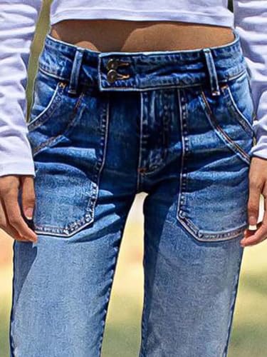 Flamingals Wide Leg Jeans for Women Low Rise Baggy Stretchy Straight Leg Bootcut Denim Pants Dark Blue L