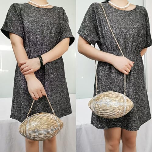 Image of Women Rhinestone Football Shaped Handbag Chain Crossbody Shoulder Bag Football Purse | Rugby, Unique, Novelty, Football