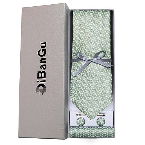 Image of DiBanGu Plaid Ties for Men Silk Checkered Necktie and Pocket Square Cufflinks Tie Clip Set with Gift Box for Wedding Business