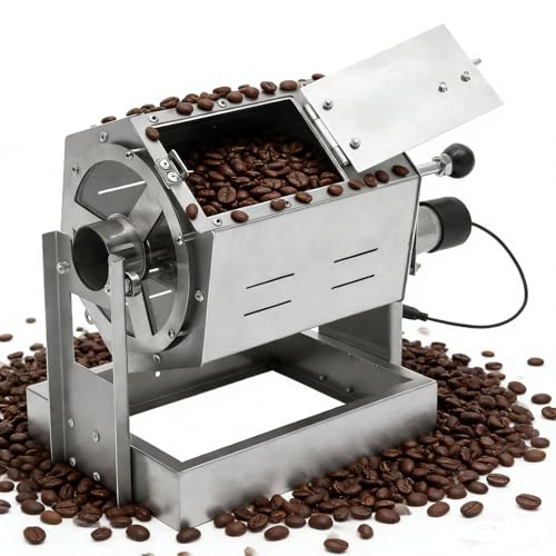 ALUIWNH Commercial Coffee Bean Roaster with Thermometer 5-59RPM Stainless Steel Electric Coffee Bean Baker Drum Type Roasting Machine for Home 300-1200g for Peanuts Nuts Seeds