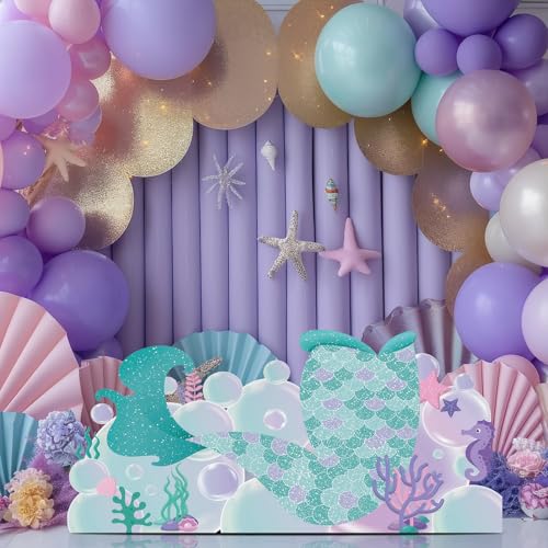 Image of DoubleFill 4.6 ft Mermaid Tail Cardboard Cutout Stand up Life Size Under the Sea Ocean Theme Party Decorations Backdrop Mermaid Tail Photo Booths Prop Standup for Ocean Themed Birthday Party Supplies