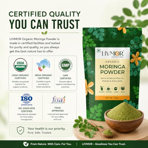 Image of Certified Organic Moringa Powder 200g | USDA Organic | From Pure Drumstick Leaves | Powder Form | For Daily Wellness & Natural Nutrition