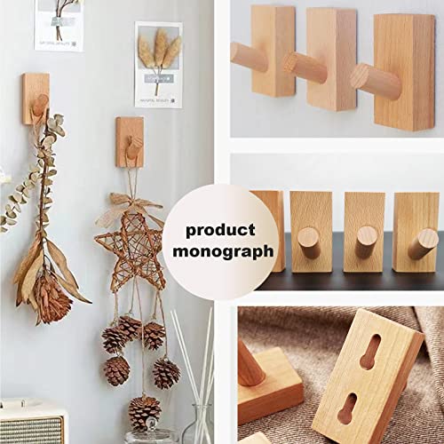 Newpaii WOODEN HOOK 4-Pack Premium Beech Wood Wall Mounted Hooks - Natural, Handmade Utility Coat And Hat Hooks thumb #4
