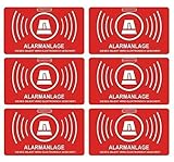 6 Stück Aufkleber Alarmanlage | alarmgesichert | Folie 5 x 3 cm | wetterfest | UV Schutz | Alarmanlage Wohnmobil Auto Alarm