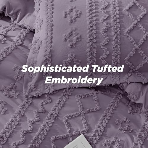 Bedsure Tufted Boho Comforter Set Twin Size - Grayish Purple Boho Bed Set, GentleSoft™ 2 Pieces Farmhouse Shabby Chic Embroidery Bedding, Gifts for Woman, Soft Jacquard Twin Comforter for All Seasons
