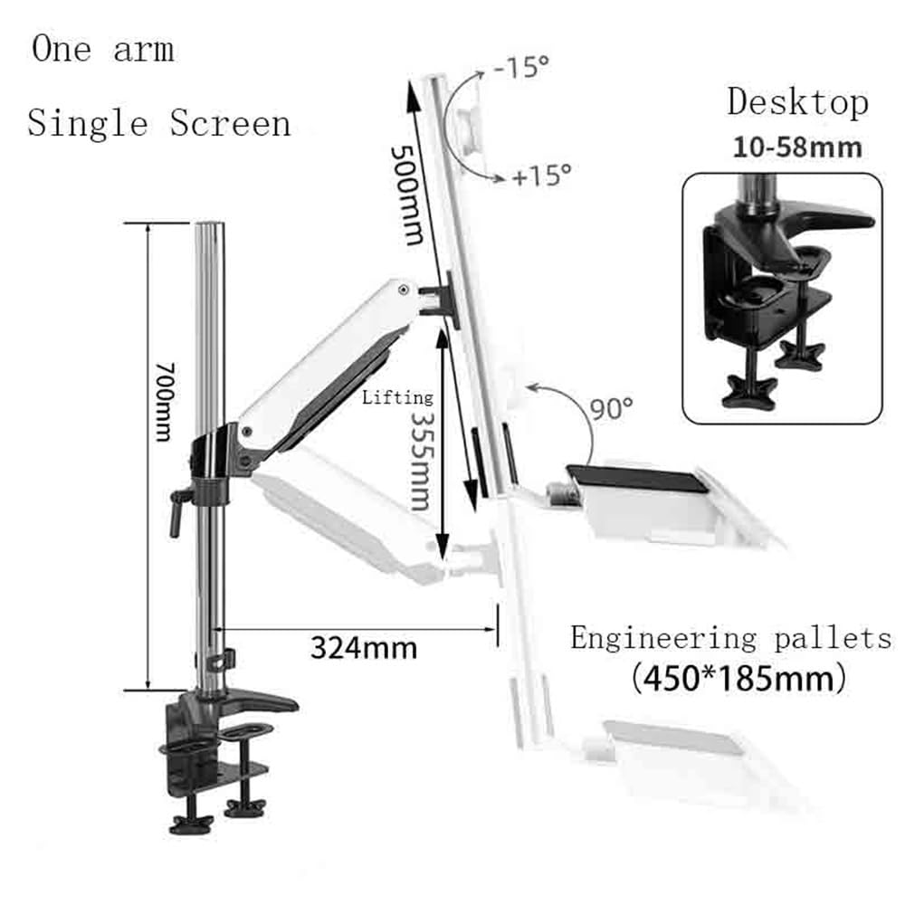 Staffa Monitor Supporto for Monitor da Tavolo con Braccio Singolo Bianco for Schermo Morsetto for Vassoio ingegnerizzato, for schermi 15-27 Pollici