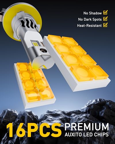 Image of AUXITO Upgraded H11B Bulb, 16000LM 3000K Amber Yellow Light, 1:1 Mini Size No Adapter Needed, 3 Min Quick Install, No Flicker, 99% Compatibility, Pack of 2
