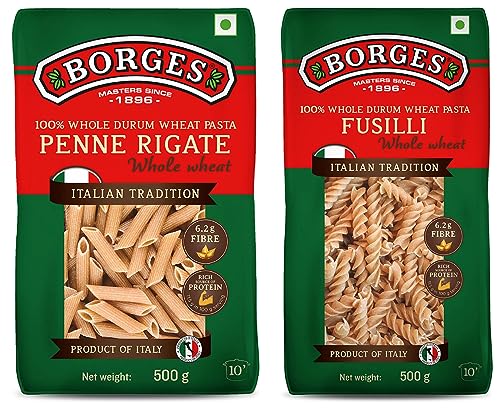Image of Borges Whole Wheat Penne Pasta, 500g and Borges Whole Wheat Fusilli Pasta, 500g