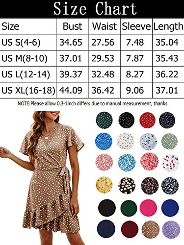 Naggoo Women's Summer Wrap V Neck Polka Dot Print Ruffle Short Sleeve Mini Floral Dress with Belt - Image 7