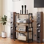 4-Tier AV Media Corner Shelf, Game Console Stand with 2 Hooks, Stereo Audio Component Rack, Small Entertainment Center for Video Game and Vinyl Record Storage, Rustic Brown - Image 2