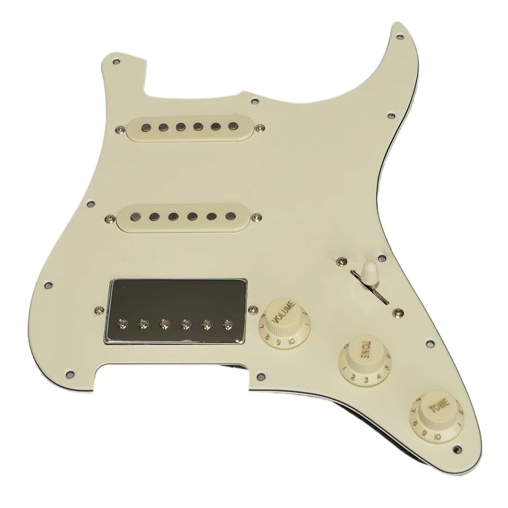 Pickguard do gitary elektrycznej Wielokolorowy SSS Prewired Guitar Pickguard Mini Humbucker Gitara elektryczna 9K/9K/9K Loaded Prewired do gitary w stylu ST(Vintage Yellow)