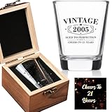 21st Birthday Gifts for Him 2026- Limited Edition Vintage 2005 Shot Glass with Wooden Box - Cheers To 21 Years Old, Finally 21st Birthday Party Decoration - Turning 21 Bday Gift for Men Brother Friend