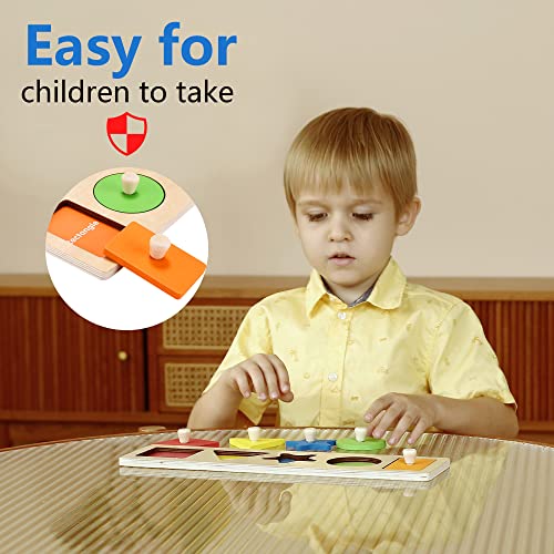 First Shapes Jumbo Knob Wooden Peg Puzzles For Baby Toddler Puzzles Ages 1-3, Montessori Educational Learning Puzzle Geometric Shape Sorting Toy, Great Preschool Gift For Toddler Shape & Color Sorter #TOP4