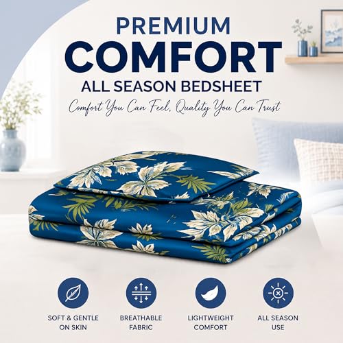 Image of DECORUM Glace Cotton Single Bedsheet with 1 Pillow Cover | Soft, Durable, Lightweight & Skin-Friendly Fabric| Suitable for Single /Diwan Bed Size