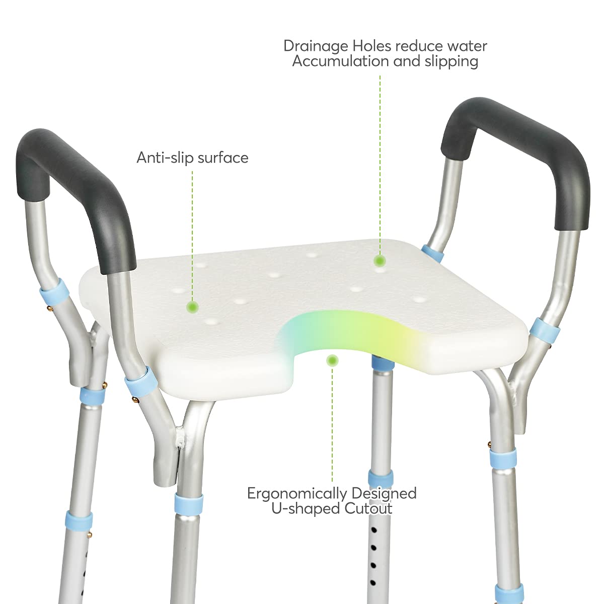 OasisSpace Adjustable Shower Chair with Removable Arms 300lbs, Heavy