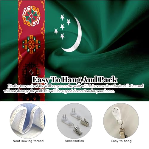 Bannière imprimée drapeau Turkménistan en tissu lavable 230x180 - 6