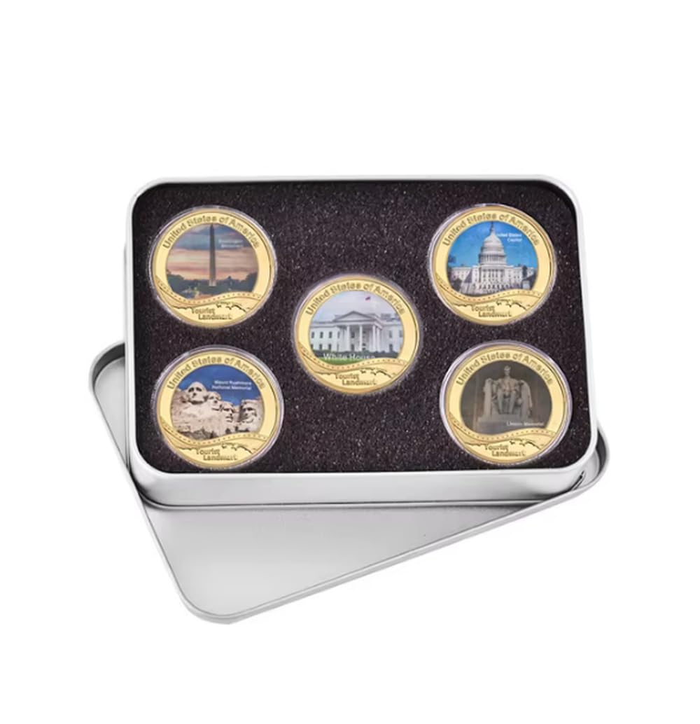 Monedas Conmemorativas Monumentos Turísticos Americanos Arquitectura Moneda De Desafío Moneda Coleccionable Chapada En Oro Moneda Conmemorativa Regalo De Recuerdo 5 Piezas/Juego