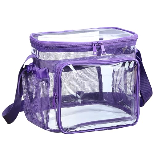BORMELUN Medium Clear Bag with Pockets, gallon lunch boxes Shoulder Transparent Lunch Bag see thru Plastic Correctional Concets Work -Dark Purple