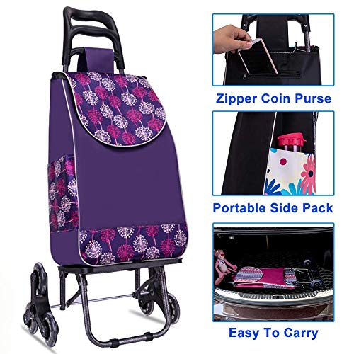 WLKINF Einkaufstrolley, tragbar, zusammenklappbar, leicht, Treppenkletterwagen, mit dreieckigem Kristallrad, für 110… – Bild 3