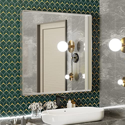 Iskm Bathroom Mirror Brushed Sliver For Wall, 36 X 36 Inch Square Metal Framed Vanity Mirror Anti-Rust, Shatter Proof (Horizontal/Vertical) #TOP21