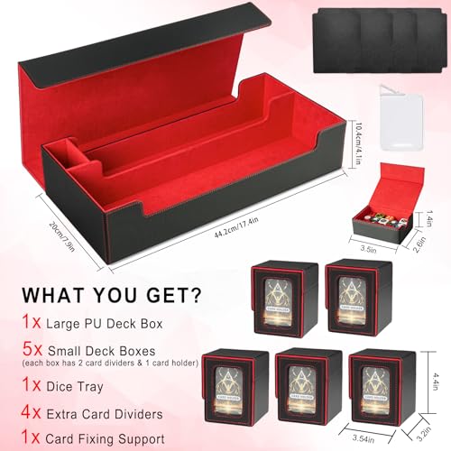 Jaffzora Card Deck Box for MTG Commander, Large 6 in 1 Card Storage Display Case with 5PCS TCG Deck Boxes & Dice Tray, Holds 2400+ Unsleeved Trading Cards (Black&Red Set) by Jaffzora - Image 4