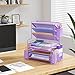 Simple Trending 7 Tier Desk File Organizer, Letter Tray Paper Organizer with Pen Holder and Metal Hanging Basket, Purple